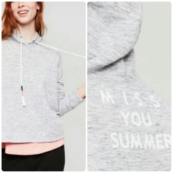 Lou & Grey Miss You Summer Pullover Hoodie Womens Small Gray Tassels Printed - Picture 1 of 10